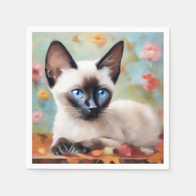Serviette En Papier Impressionniste Siamese Portrait (Devant)