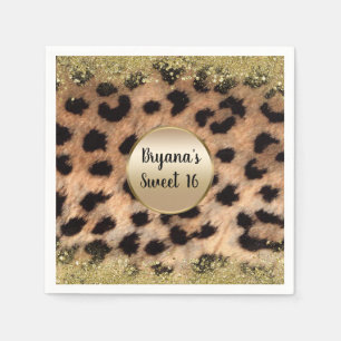 Serviette En Papier Imprimé animal léopard guépard paillettes or monog