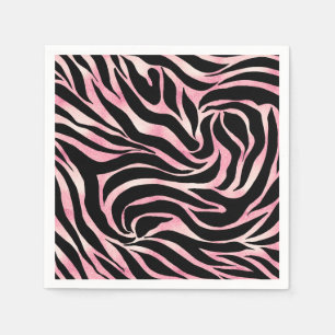 Serviette En Papier Imprimé Animal Noir Zèbre Paillettes Rose Or Éléga