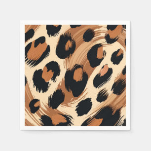 Serviette En Papier Imprimé animalier léopard peint crème marron foncé