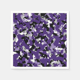 Serviette En Papier Imprimé camouflage gris noir violet pour soirée