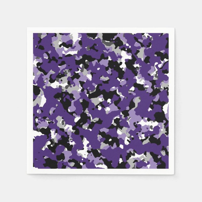 Serviette En Papier Imprimé camouflage gris noir violet pour soirée (Devant)