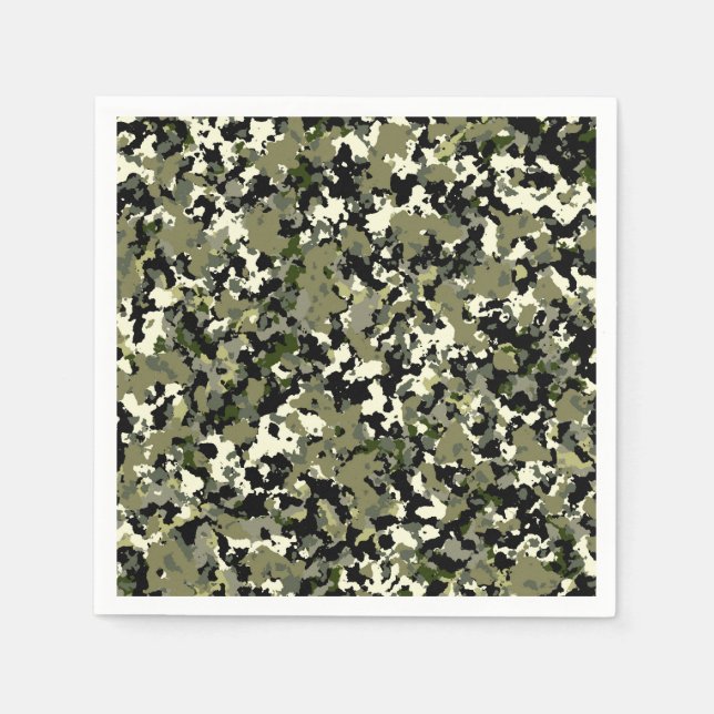 Serviette En Papier Imprimé de camouflage vert noir crème (Devant)