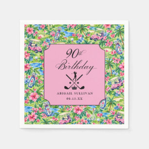 Serviette En Papier Imprimé de golf Prépa Rose Vert pour 90e anniversa