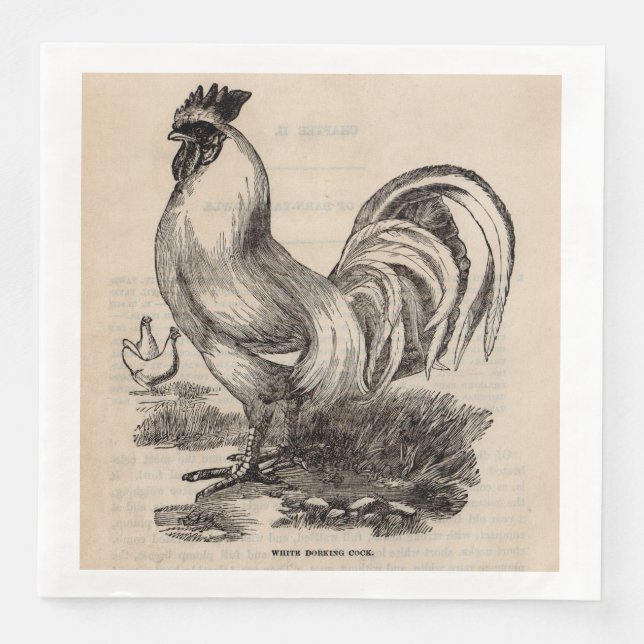 Serviette En Papier Imprimé du 19e siècle blanc Coq Dorking (Devant)