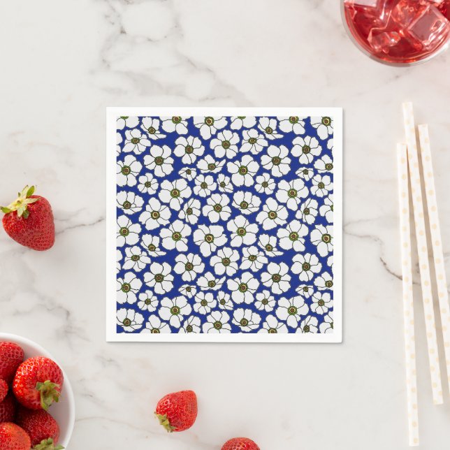 Serviette En Papier Imprimé floral bleu et blanc moderne (En situation)