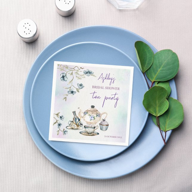 Serviette En Papier imprimé floral français pour fête prénuptiale (French Floral  bridal shower tea party personalized printed Napkins template table decor)