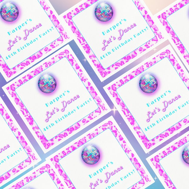Serviette En Papier Imprimé léopard rose disco rétro danse anniversair (Get Groovy: 'Let's Dance' Disco Ball Party Napkin for Retro-inspired Celebrations.)