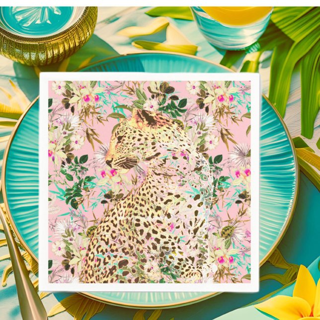 Serviette En Papier Imprimé léopard tropical floral hawaïen  (Créateur téléchargé)