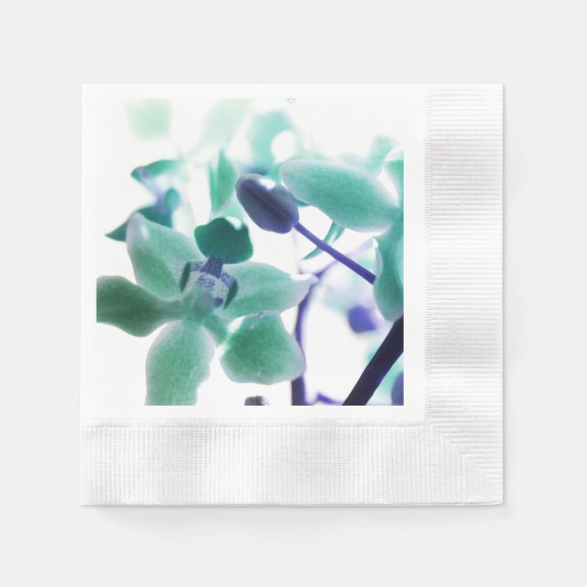 Serviette en papier imprimée orchidée aqua (Devant)
