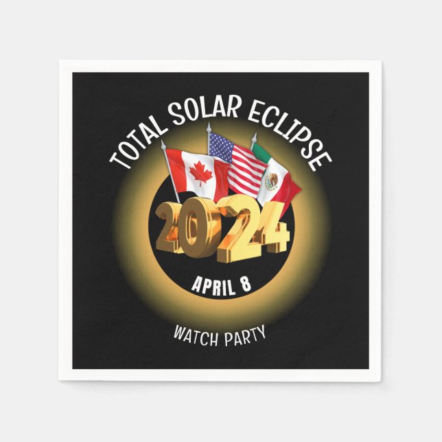 Serviette En Papier Indicateurs d'ECLIPSE SOLAIRE 2024 personnalisés (Devant)