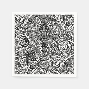 Serviette En Papier Indien de William Morris, noir et blanc