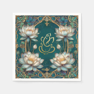 Serviette En Papier Indien Ganesh Vert or traditionnel Lotus Mariage