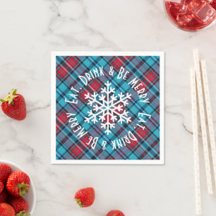 Serviette En Papier Indigo foncé, aqua, rouge et carreaux aux nuances