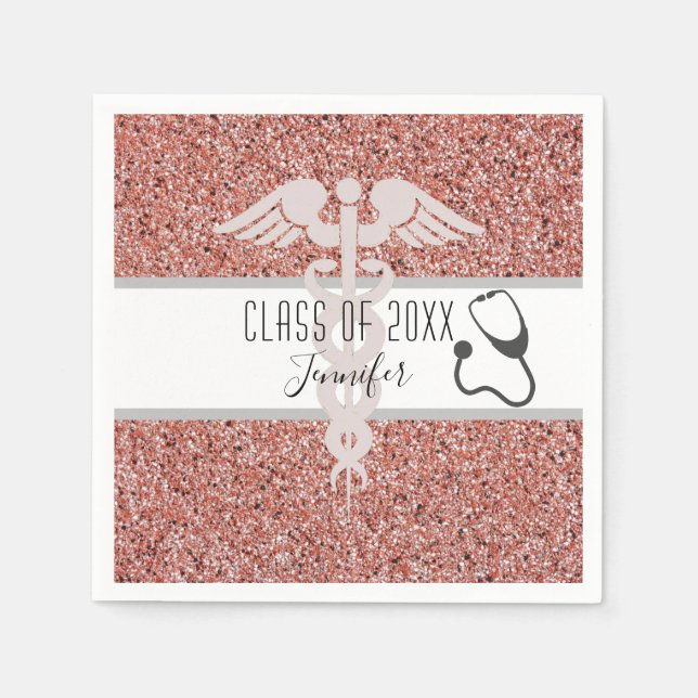 Serviette En Papier Infirmière Caduceus Stethoscope Rose Parties scint (Devant)