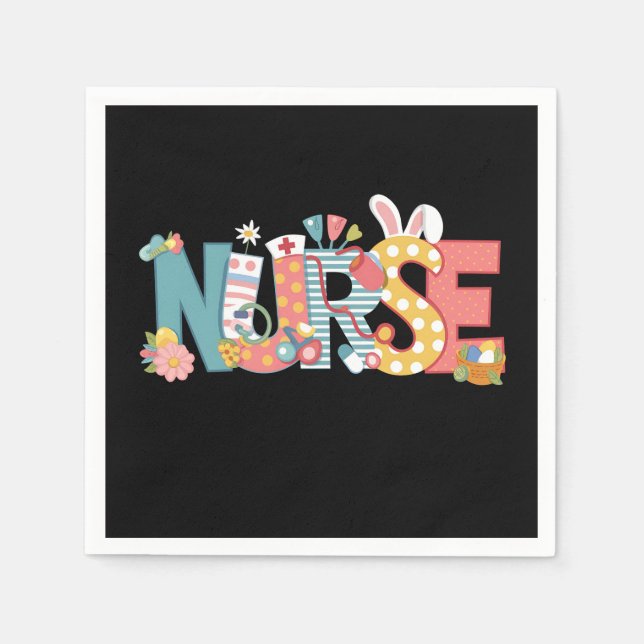 Serviette En Papier Infirmière de Pâques Stéthoscope Lapin Œufs (Devant)