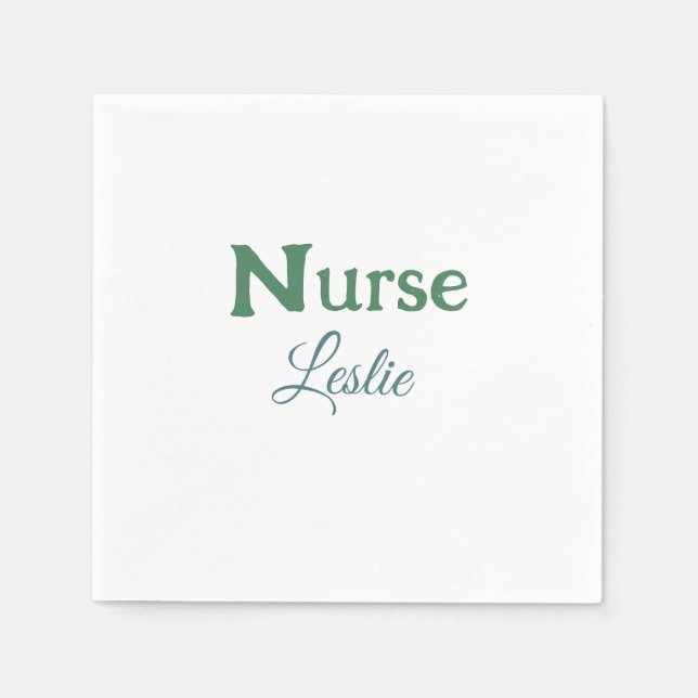 Serviette En Papier Infirmière médecin ajouter le nom texte vert bleu  (Devant)