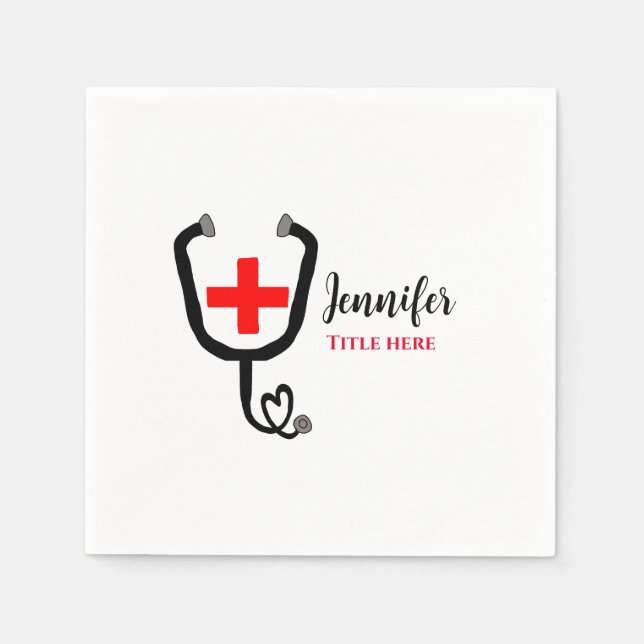Serviette En Papier Infirmière médecin rouge plus stéthoscope ajouter  (Devant)