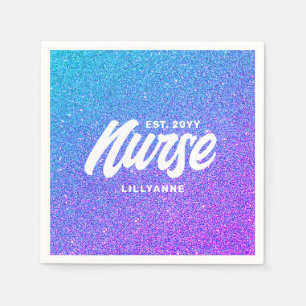 Serviette En Papier Infirmière RN Blue Purple Parties scintillant Grad