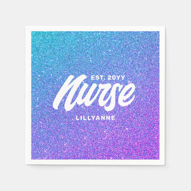 Serviette En Papier Infirmière RN Blue Purple Parties scintillant Grad (Devant)