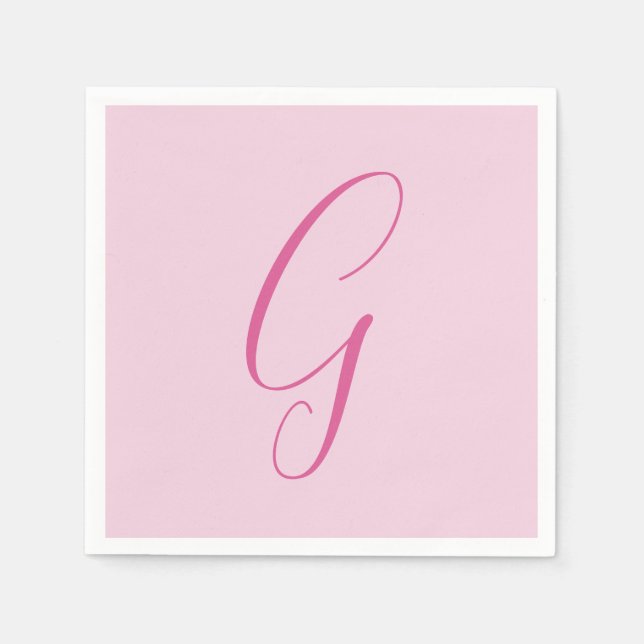 Serviette En Papier Initial Letter Monogram Light Pink Plain Chic (Devant)