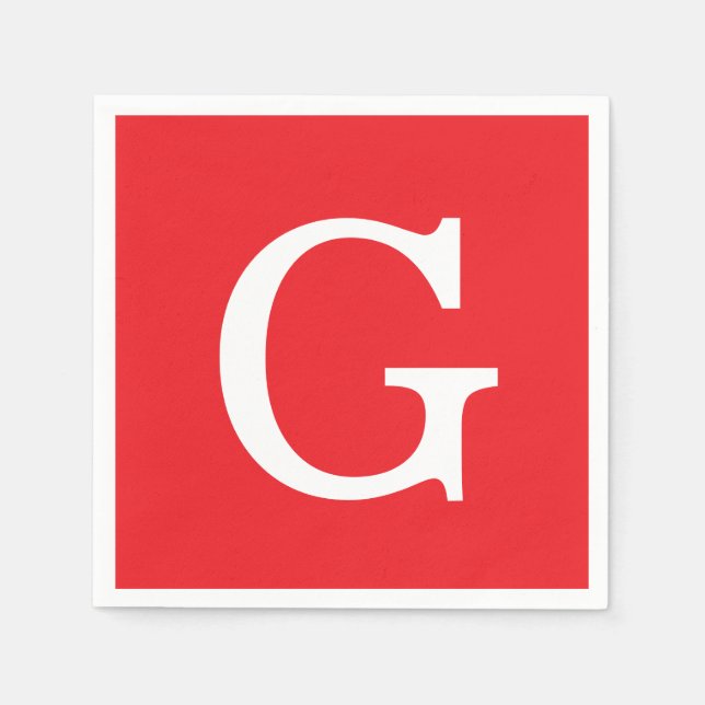 Serviette En Papier Initial Letter Monogram Red White Plain Simple (Devant)