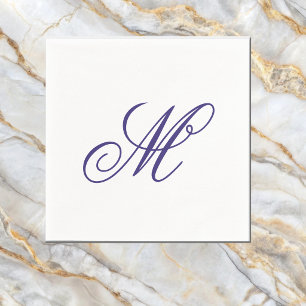 Serviette En Papier Initiale de monogramme bleu marine élégant