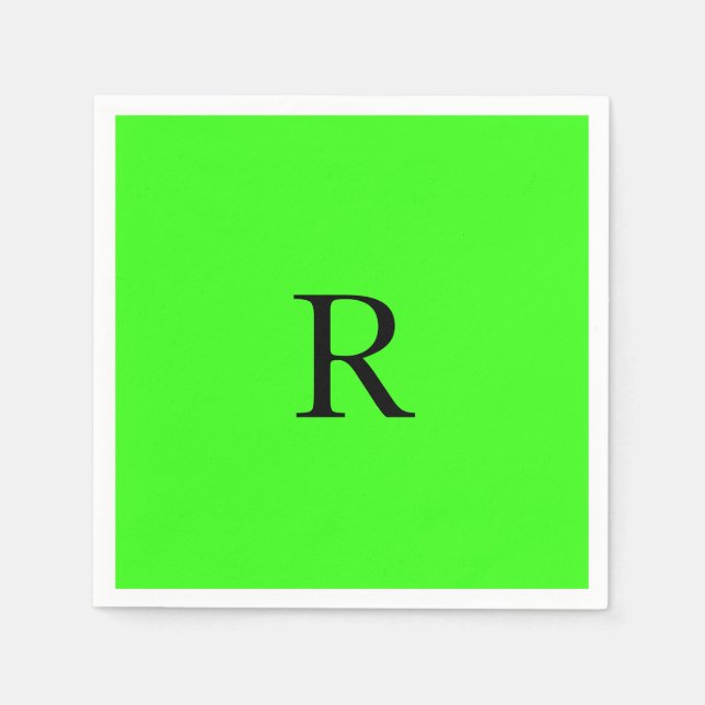 Serviette En Papier Initiale de monogramme Néon Vert Couleur Vive Pers (Devant)