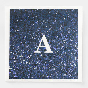 Serviette En Papier Initiale de monogramme Paillettes bleues Nom perso