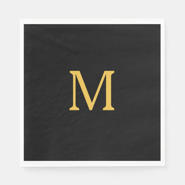 Serviette En Papier Initiale de monogramme personnalisé or noir élégan (Devant)