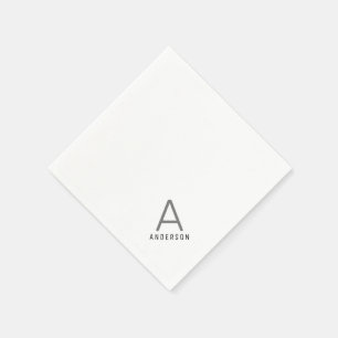 Serviette En Papier Initiale moderne en gris noir personnalisé