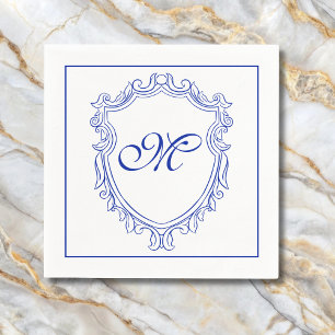 Serviette En Papier Initiale Monogramme Bleu Élégant