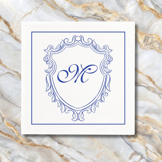 Serviette En Papier Initiale Monogramme Bleu Élégant  (Créateur téléchargé)