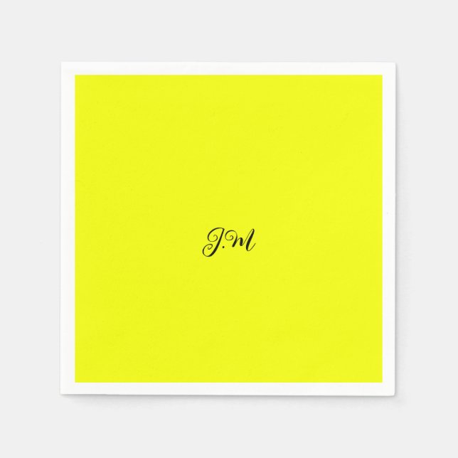 Serviette En Papier Initiales couleur jaune néon fluorescent nom de co (Devant)