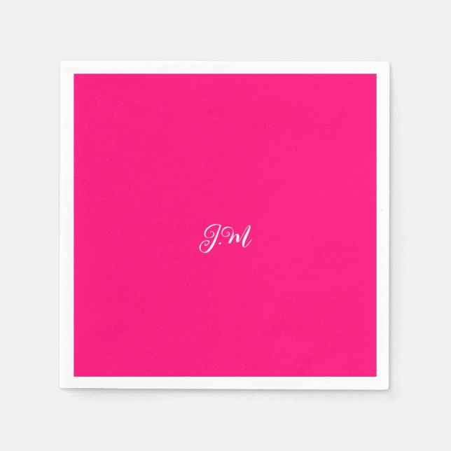 Serviette En Papier Initiales couleur rose néon fluorescent nom de cou (Devant)
