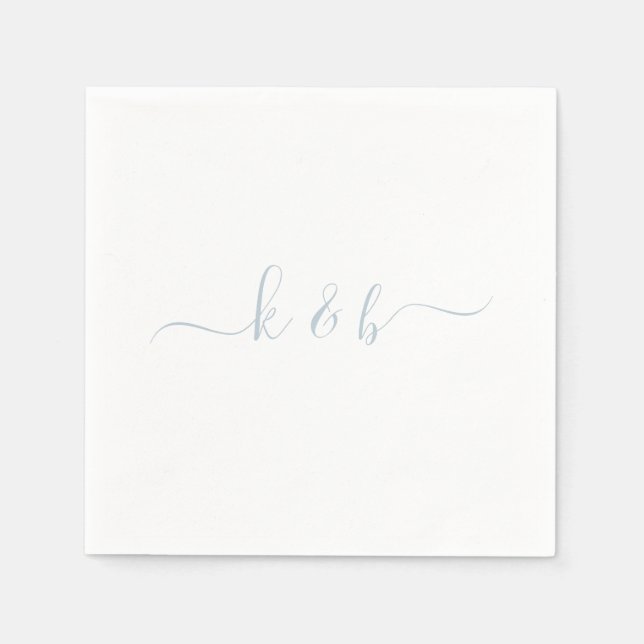 Serviette En Papier Initiales Couple Bleu Dusty Swash Script (Devant)