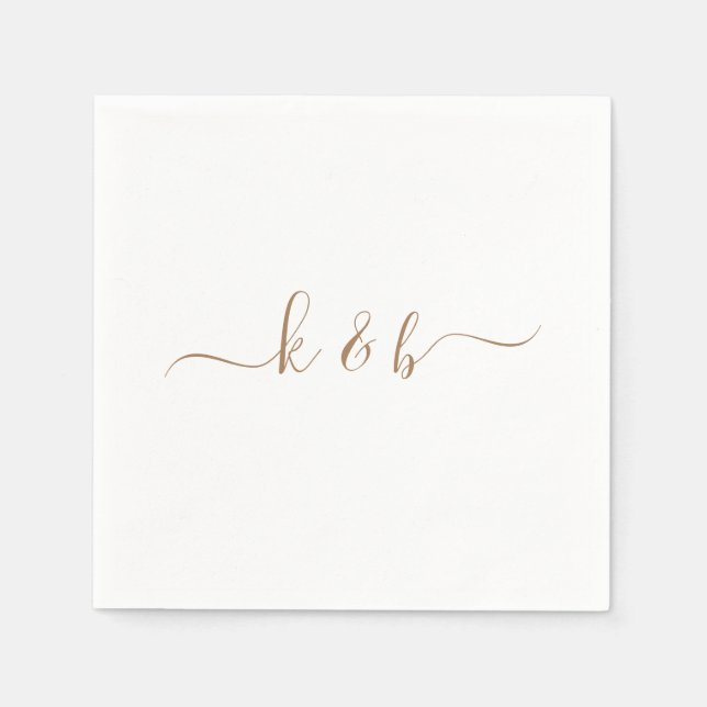 Serviette En Papier Initiales Couple Or Laver Script Blanc (Devant)