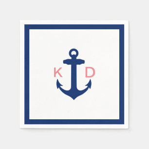 Serviette En Papier Initiales d'Ancre nautique Mariage frontière simpl