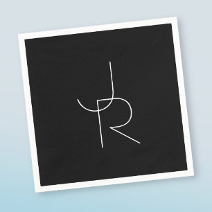 Serviette En Papier Initiales de chevauchement modernes 2   Blanc sur 