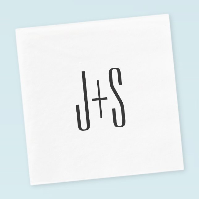 Serviette En Papier Initiales de couples modernes élégants | Blanc et  (Créateur téléchargé)