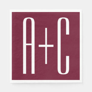 Serviette En Papier Initiales de couples simples Blanc et bordeaux