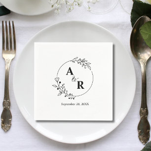 Serviette En Papier Initiales de Mariage à feuilles florales rustiques