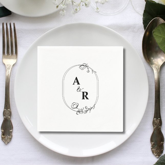 Serviette En Papier Initiales de mariage de couple élégant et simple (Simple elegant couple initials wedding napkins add timeless refined charm to wedding receptions.)