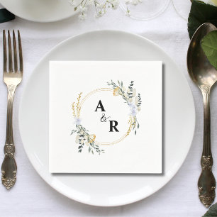 Serviette En Papier Initiales de mariage de couple minimaliste floral