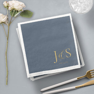Serviette En Papier Initiales de Mariage Elegance Simple ID1022 bleu