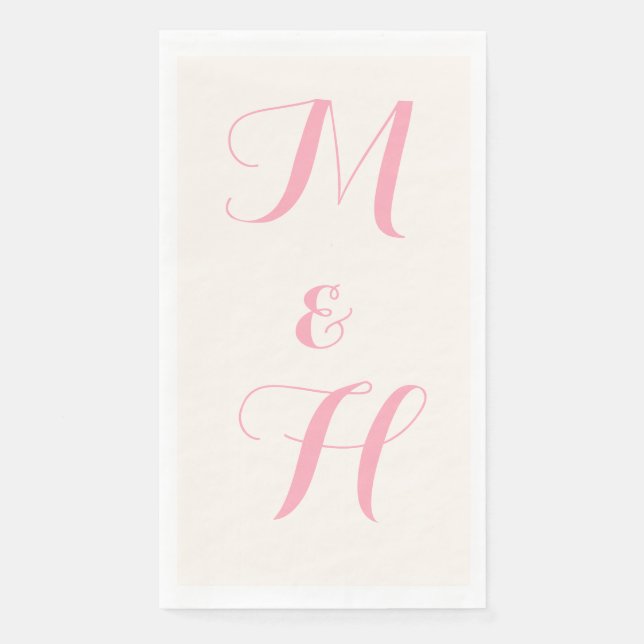 Serviette En Papier Initiales de mariage élégantes rose bébé | Ivoire (Devant)