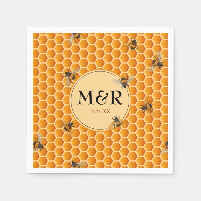 Serviette En Papier Initiales de monogramme d'abeilles miel Mariage d' (Devant)