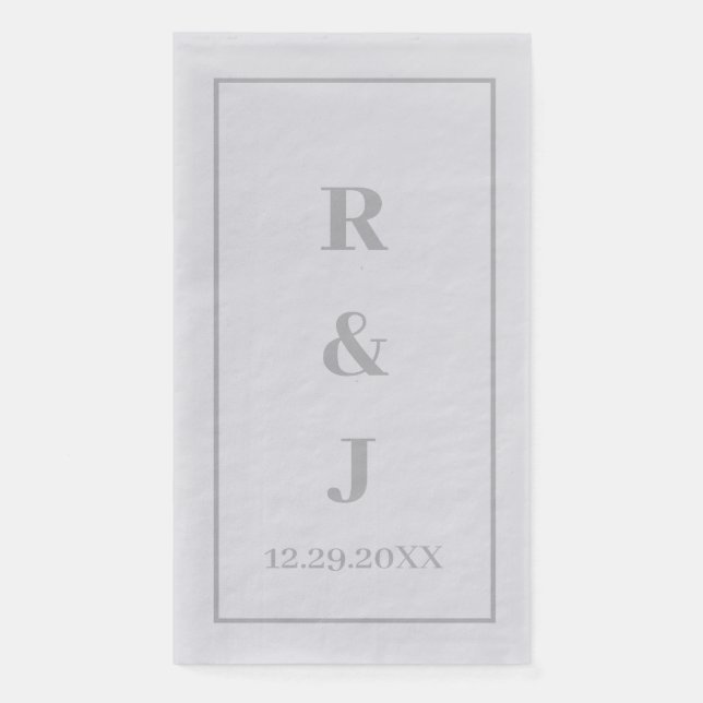 Serviette En Papier Initiales de monogramme gris Couple Nom personnali (Devant)