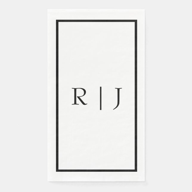 Serviette En Papier Initiales de monogramme Mariage simple noir blanc (Devant)