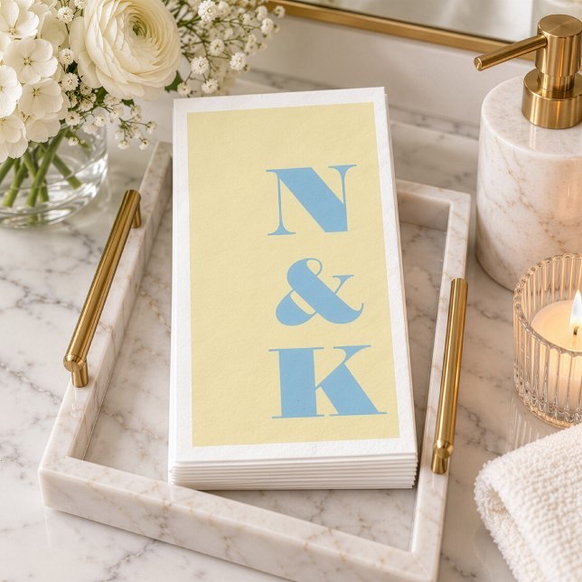 Serviette En Papier Initiales de monogramme moderne gras bleu jaune Ma (Créateur téléchargé)